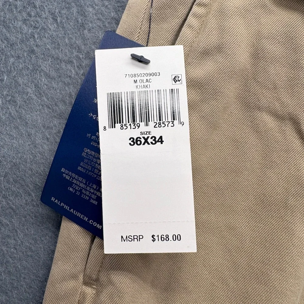 Polo Ralph Lauren Whitman Chino Khaki Pleated Relaxed Fit Mens Pants 36x32 NEW